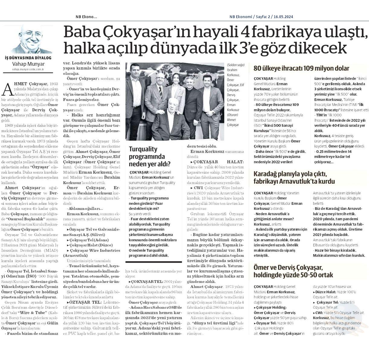 Vahap Munyar – “İş Dünyasında Diyalog” Columna